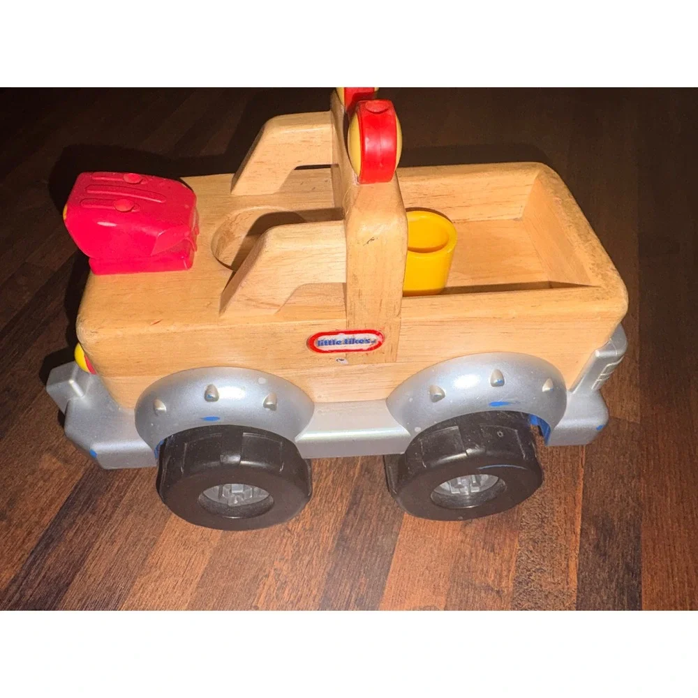Vintage Little Tikes Wooden Toy Truck with Red and Yellow Accessories‎ Kids Play